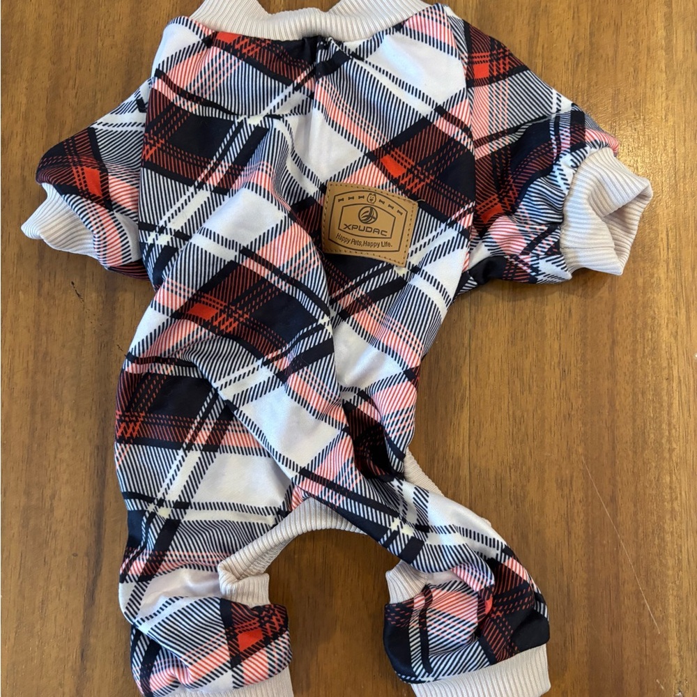 Plaid Dog One Piece - Red and Blue